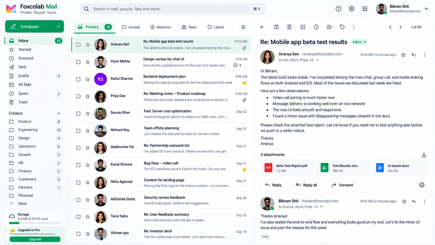 Foxcolab Mail — private encrypted email client with custom domains, tracker blocking, and zero inbox profiling