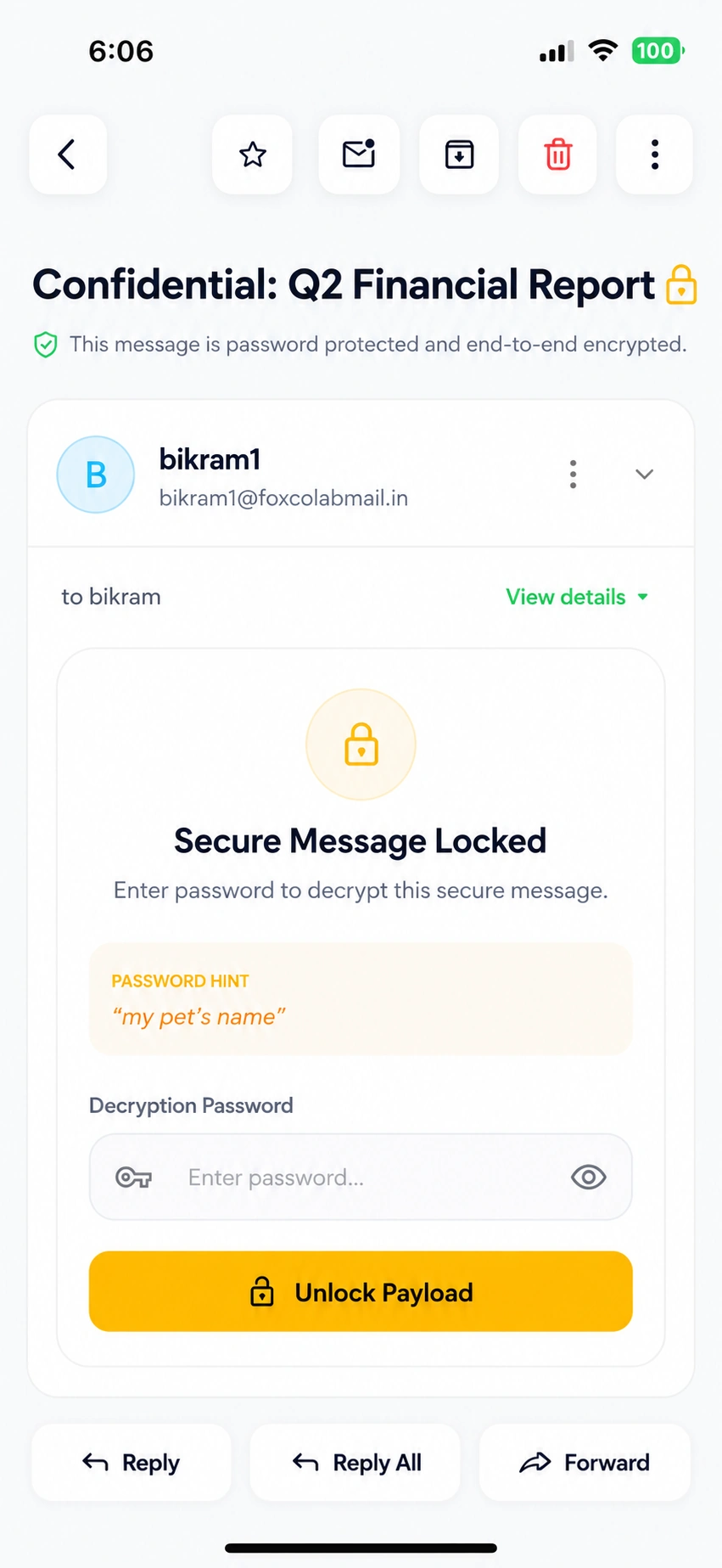 Foxcolab Mail password protected secure delivery view