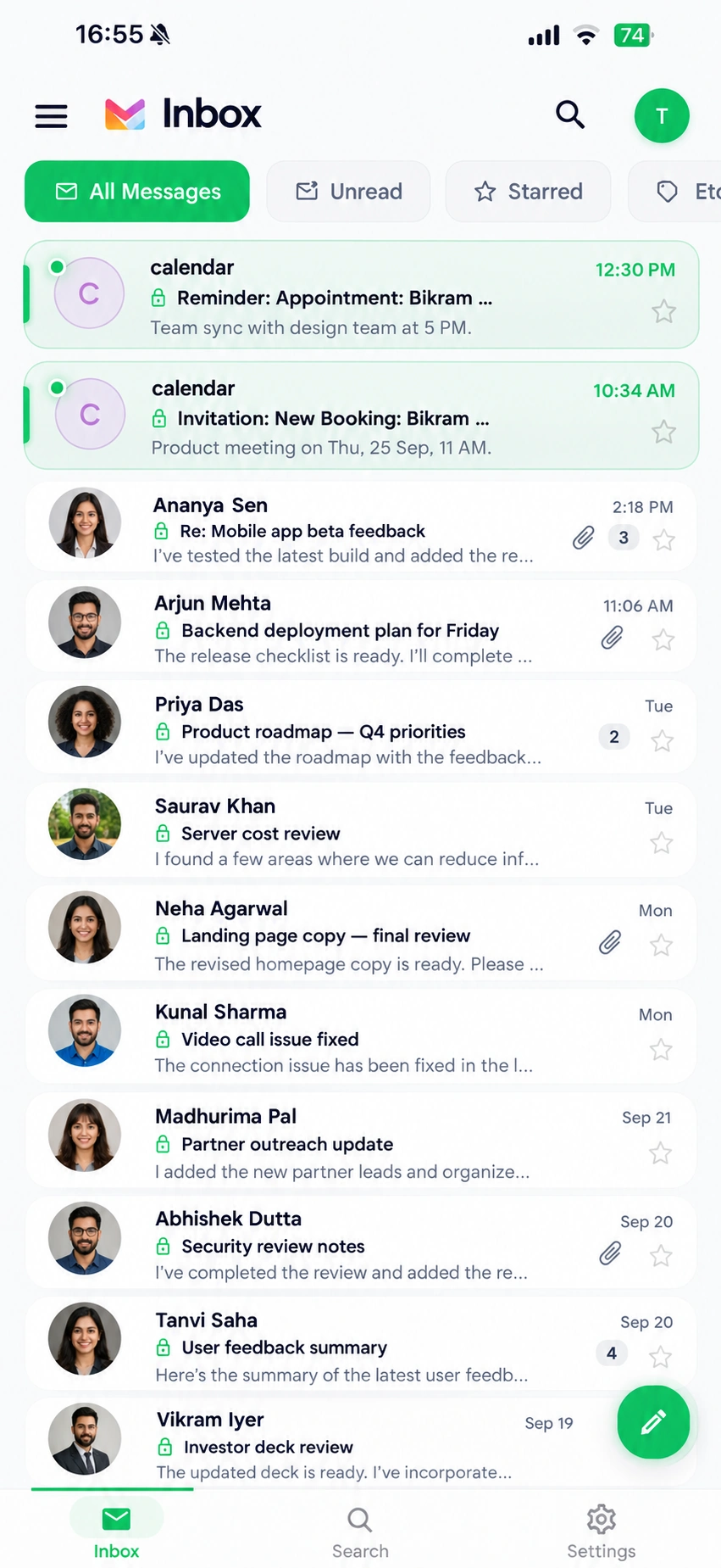 Foxcolab Mail flagship mobile inbox with threaded messages